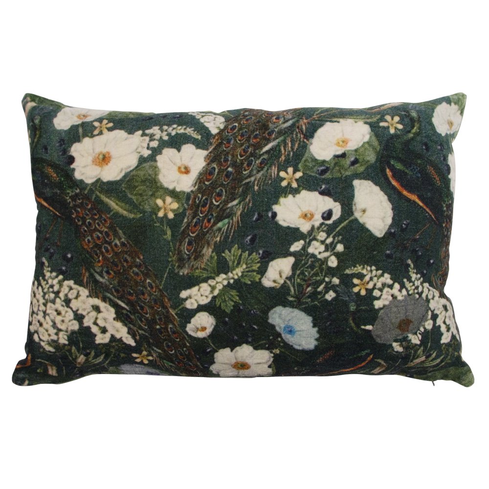 Groot kussen fluweel romantisch pauw bloem 40x60cm*