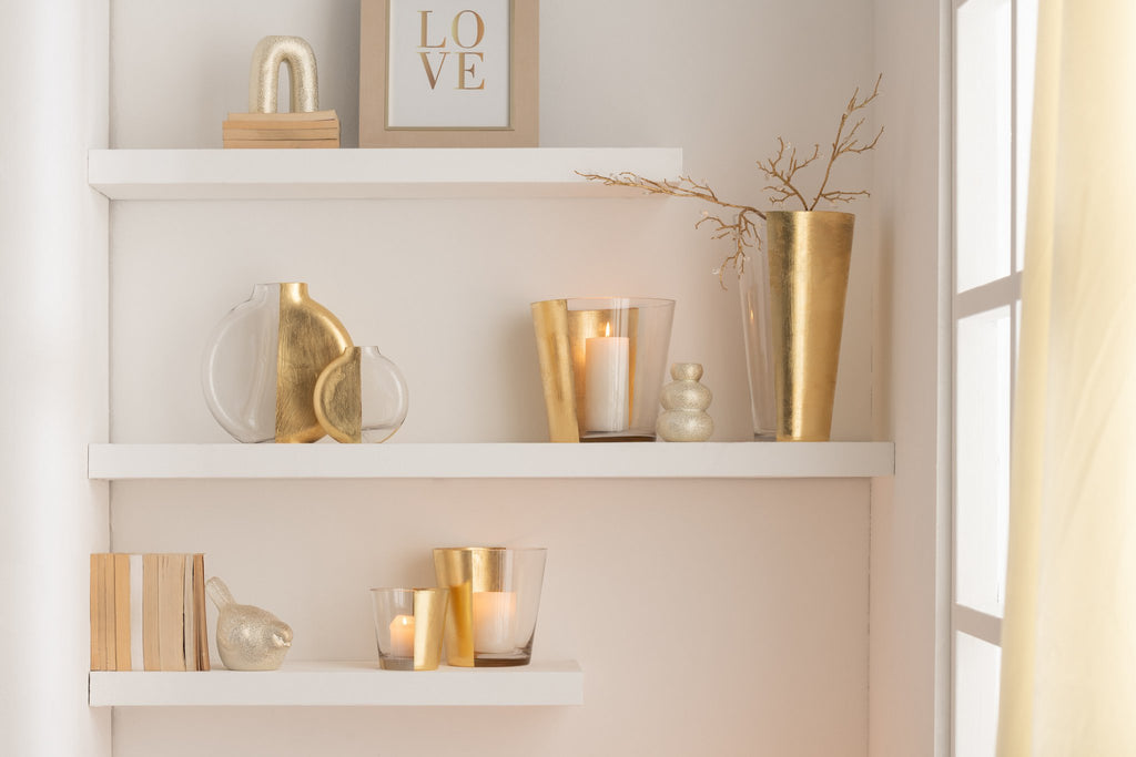 J-Line windlicht boe - glas - transparant/goud - large