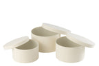 J-Line doos Rond Plat - fluweel/papier - wit - 3 stuks