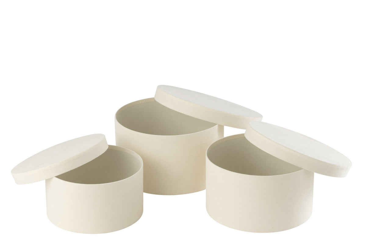 J-Line doos Rond Plat - fluweel/papier - wit - 3 stuks