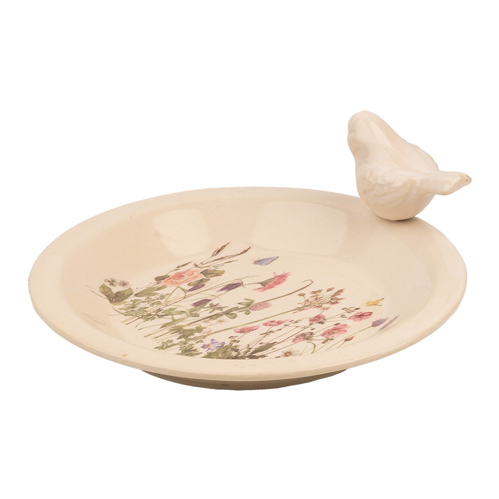 Vogelvoederbak Ø 26x10 cm Beige Keramiek Vogel
