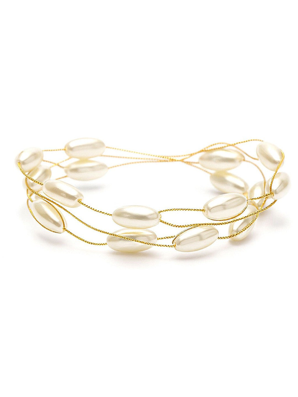 Vergulde meerstrengige kralenarmband – mode-sieraden – legering en parel – 18 cm lengte