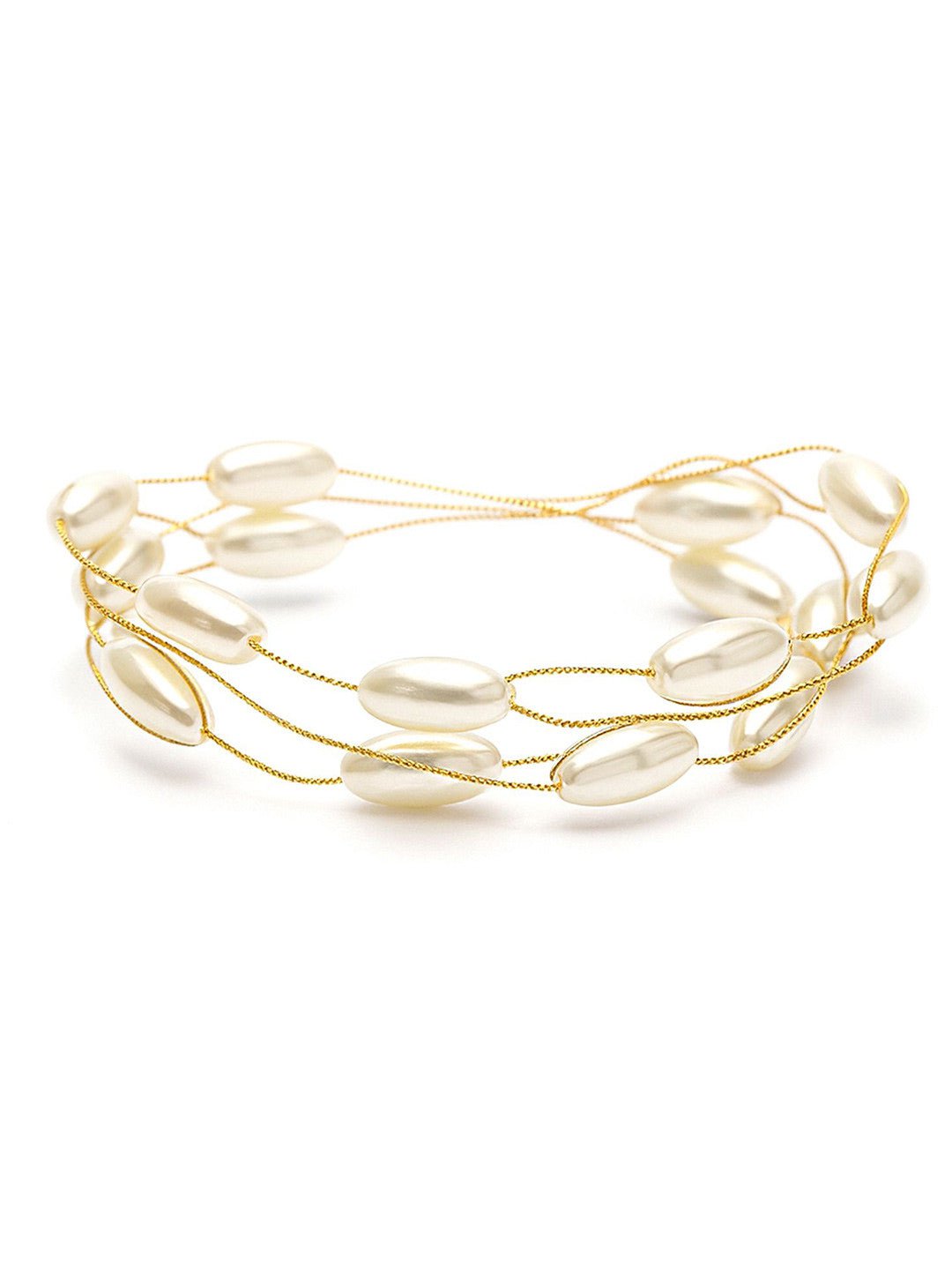 Vergulde meerstrengige kralenarmband – mode-sieraden – legering en parel – 18 cm lengte