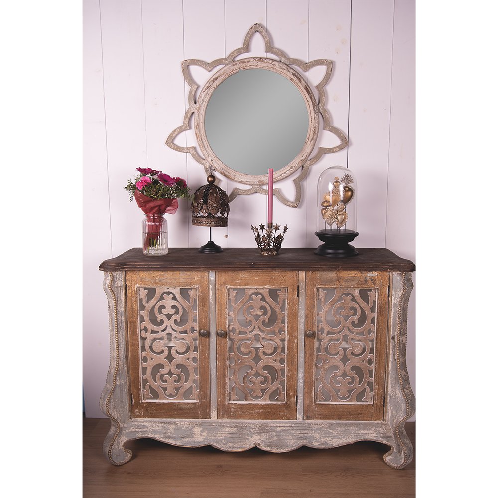 Spiegel 86x84 cm beige hoout grote spiegel