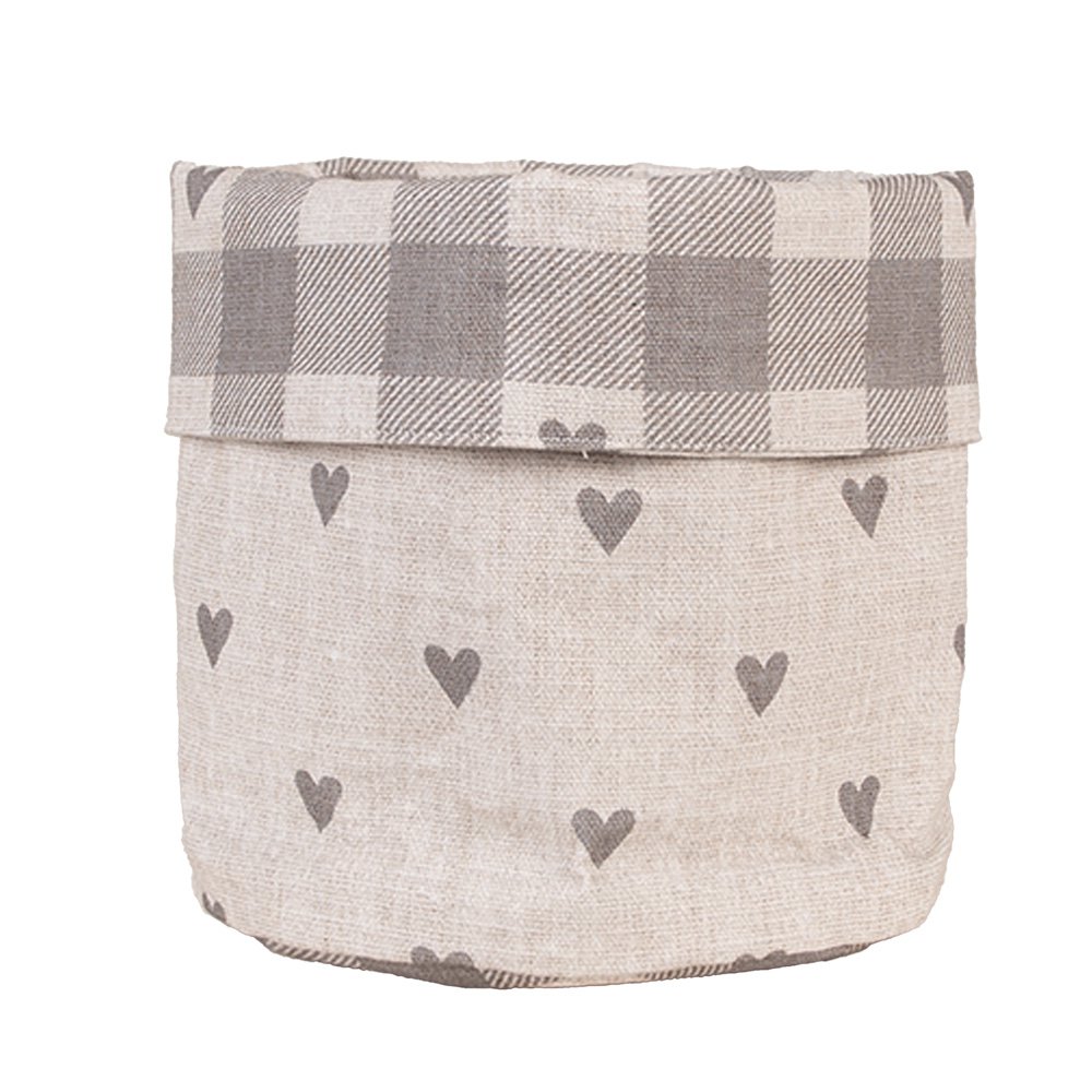Broodmand Ø 15x16 cm Beige Grijs Katoen Hartjes