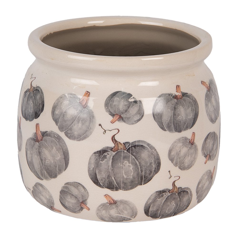 Bloempot Ø 16x13 cm Beige Grijs Keramiek Pompoen