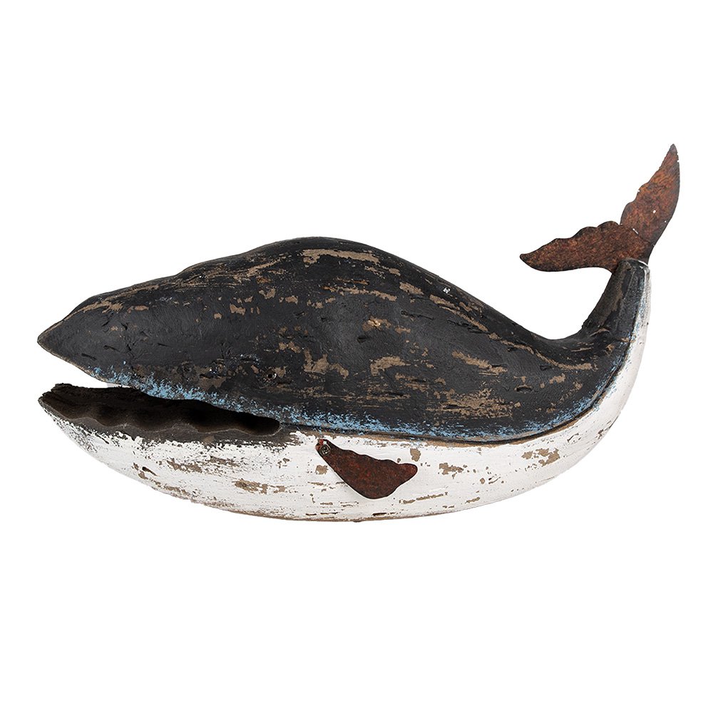 Decoratie Beeld Walvis 23 cm Zwart Wit Hout