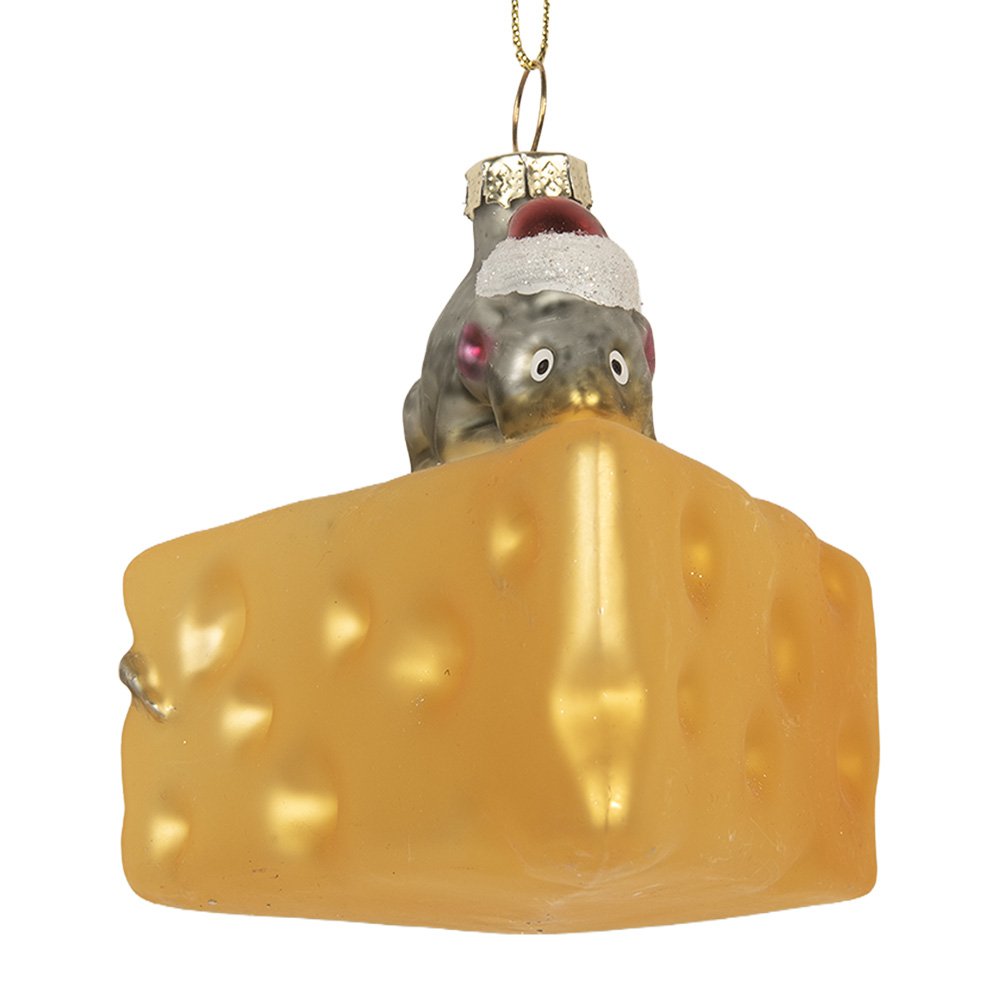 Kersthanger Muis 8x8x8 cm Geel Glas