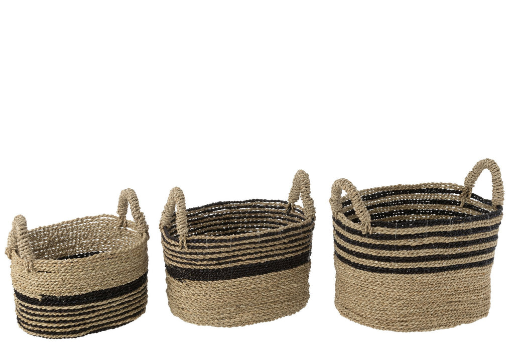 J-Line Set Van Drie Manden Aline Raffia Zwart/Naturel