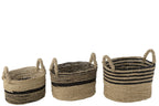 J-Line Set Van Drie Manden Aline Raffia Zwart/Naturel