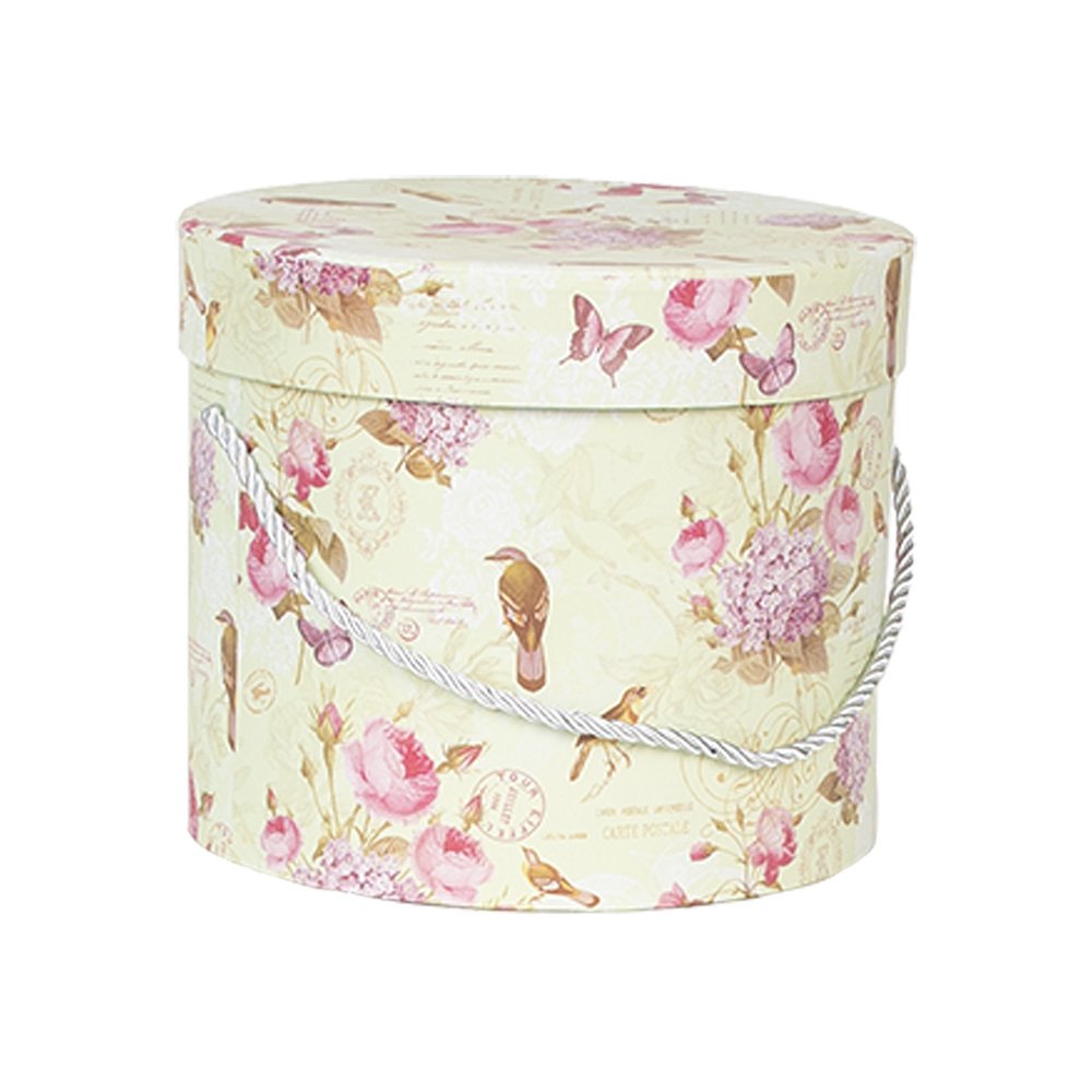 Opbergdoos Set van 3 23x20 / Ø 20x17 / Ø 17x14 cm Groen Karton Bloemen