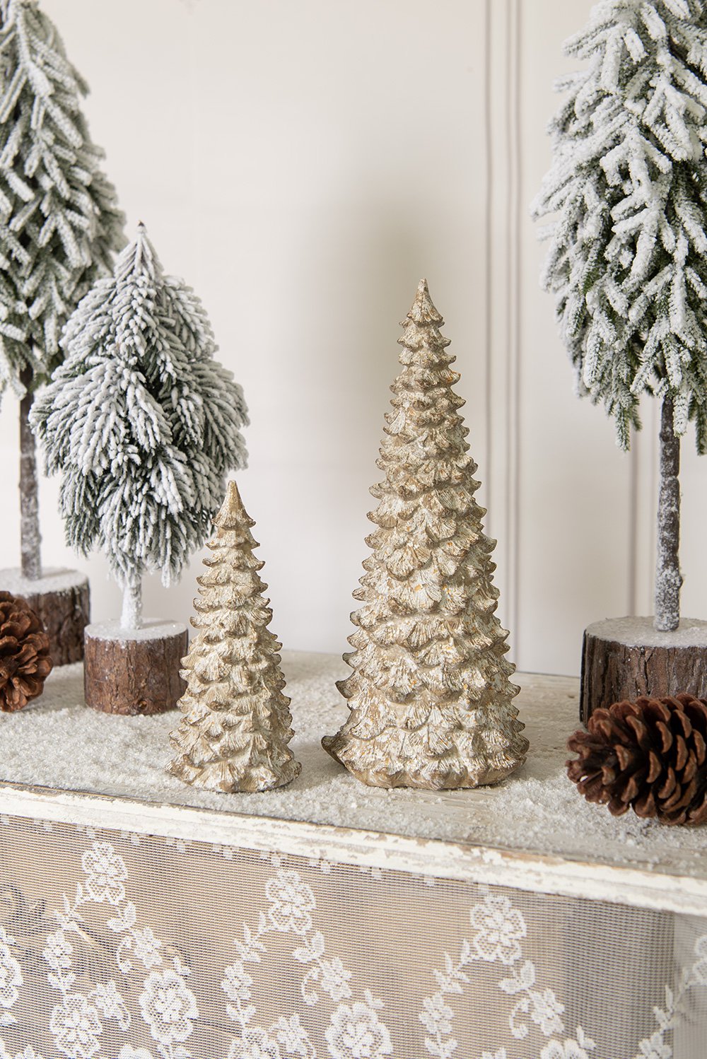 Decoratie Beeld Kerstboom Ø 13x30 cm Wit Beige Kunststof