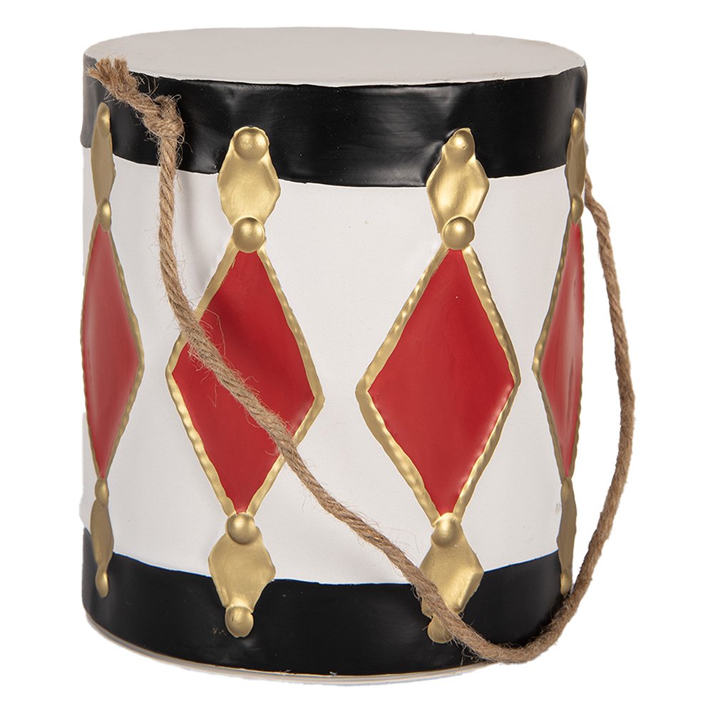 Kerstdecoratie beeld trommel Ø 15x38 / Ø 13x29 cm wit rood metaal
