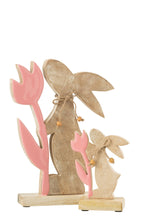 J-Line decoratie Konijn Met Bloem - hout - roze - large