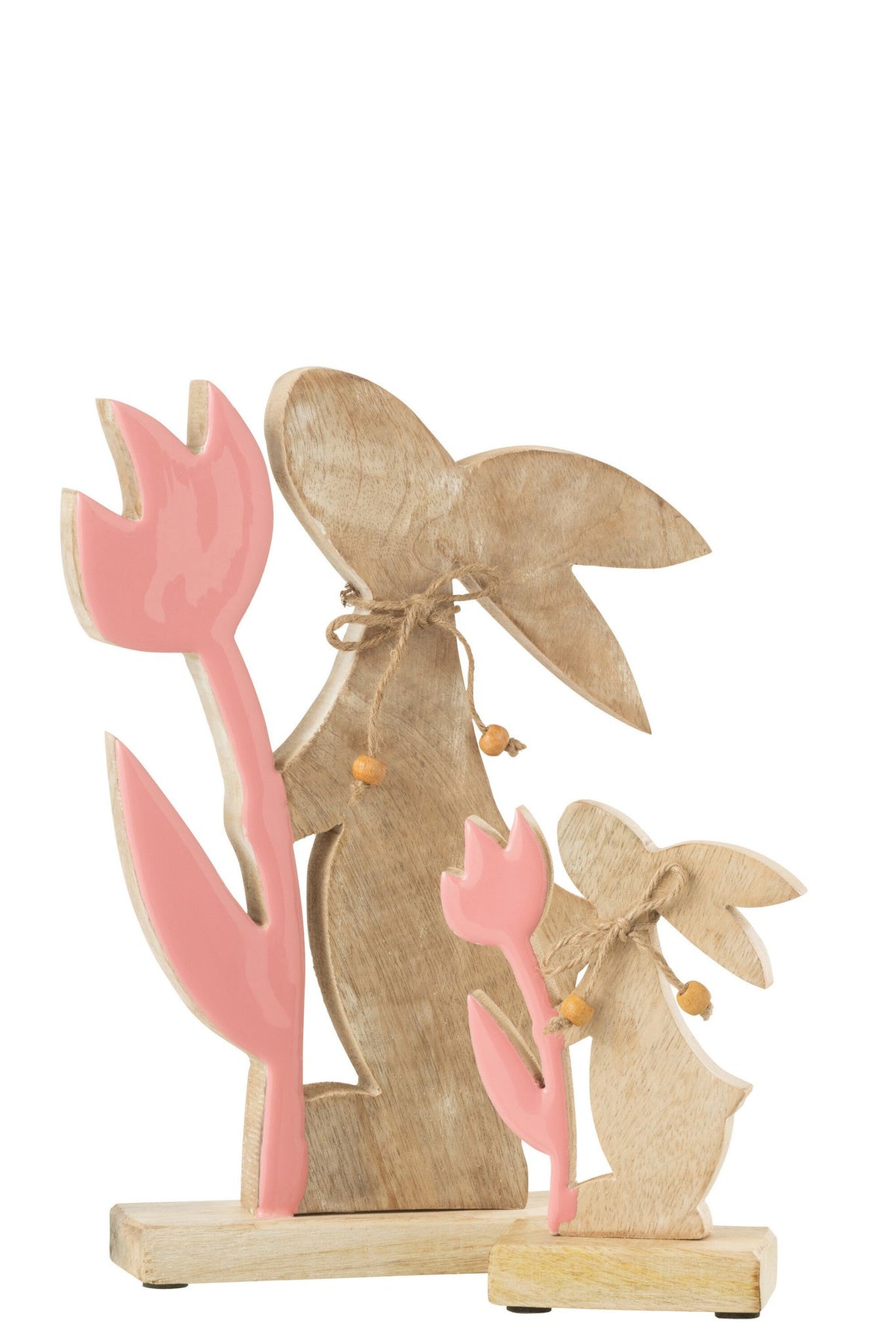 J-Line decoratie Konijn Met Bloem - hout - roze - large