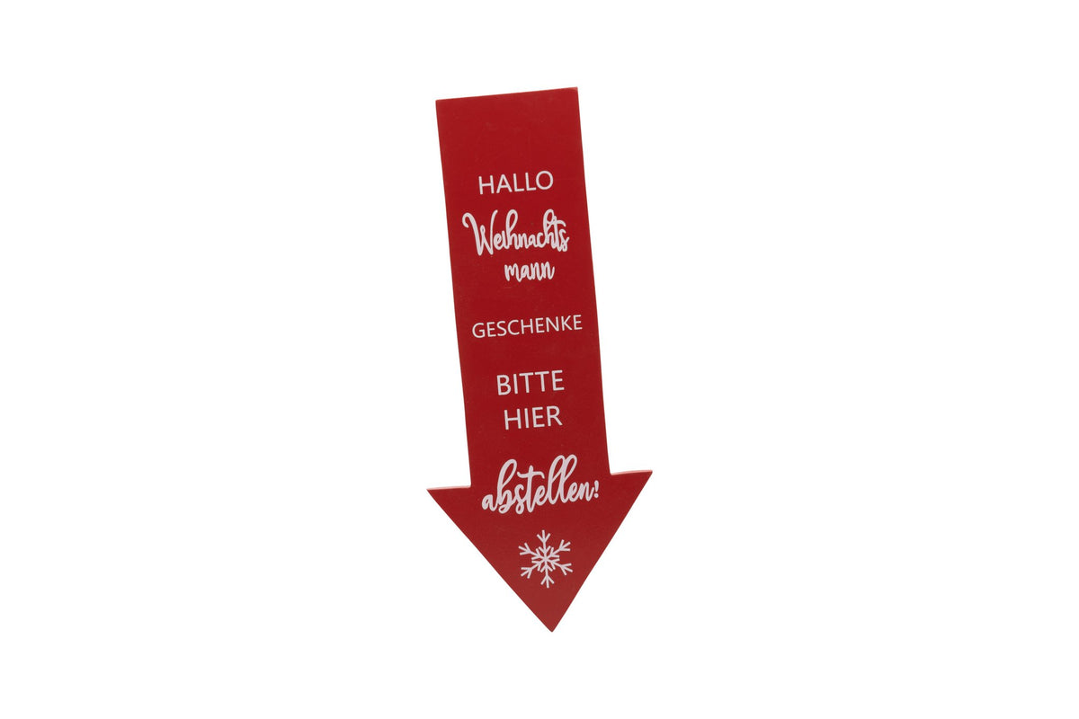 Houten pijl Hallo Weihnachtsmann 55x23cm rood/wit
