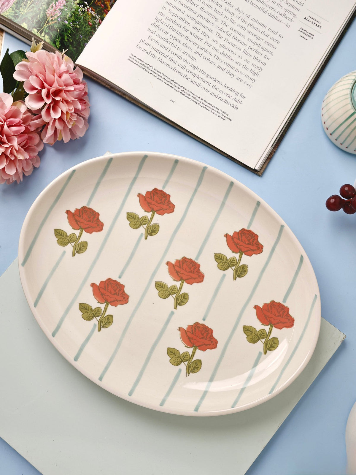 Serveerbord | Keramische handgeschilderde rozenmotieven | Set van 3