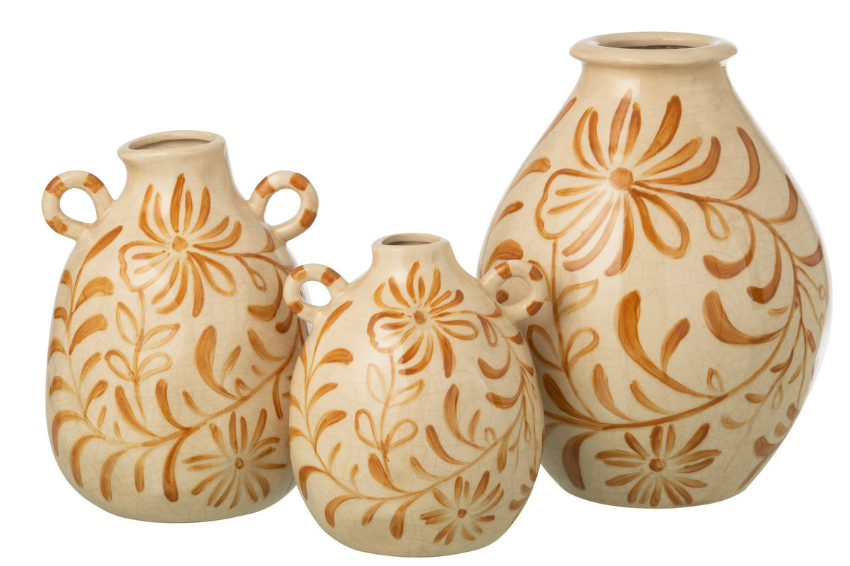 J-Line vaas Bloemen - steengoed - okergeel/wit - L