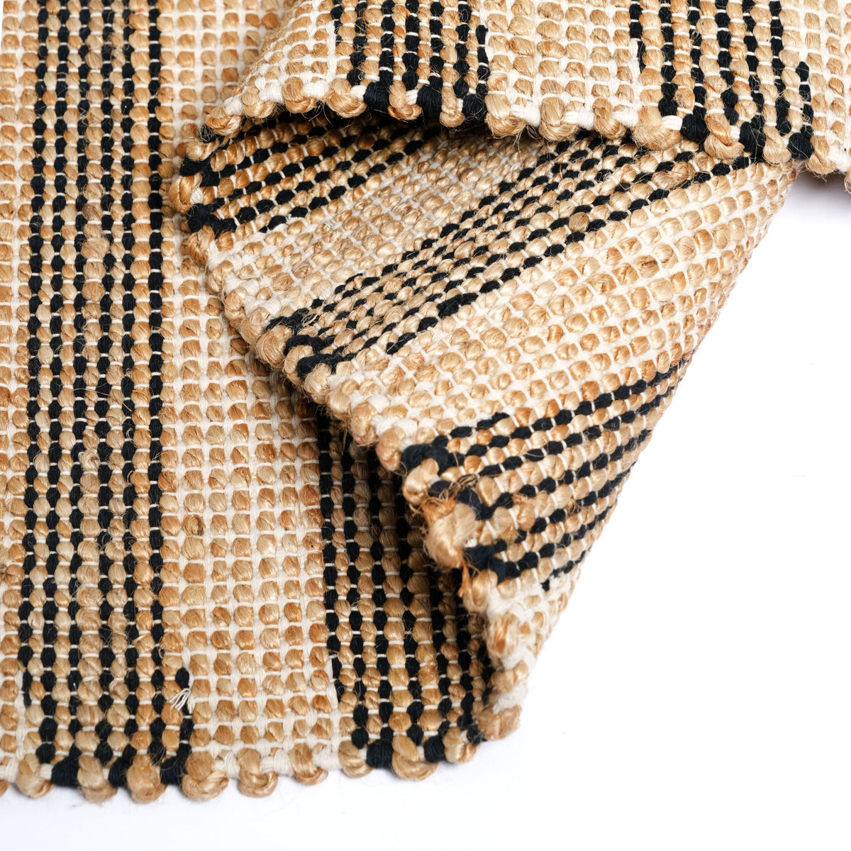 Handgeweven gestreept vloerkleed – katoenjute naturel design