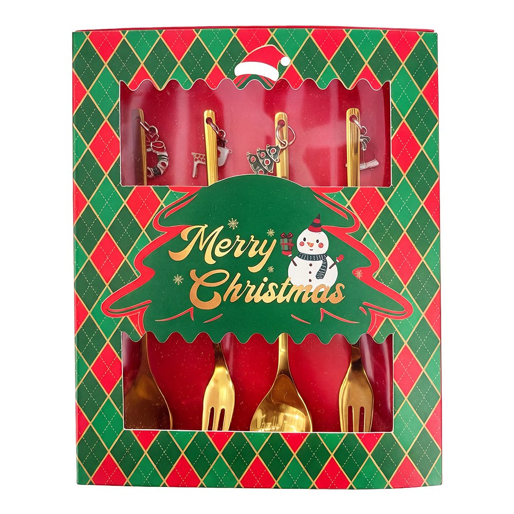 Dessert Bestek SET 4 Goudkleurig Metaal Kerst Decoratie Kerst