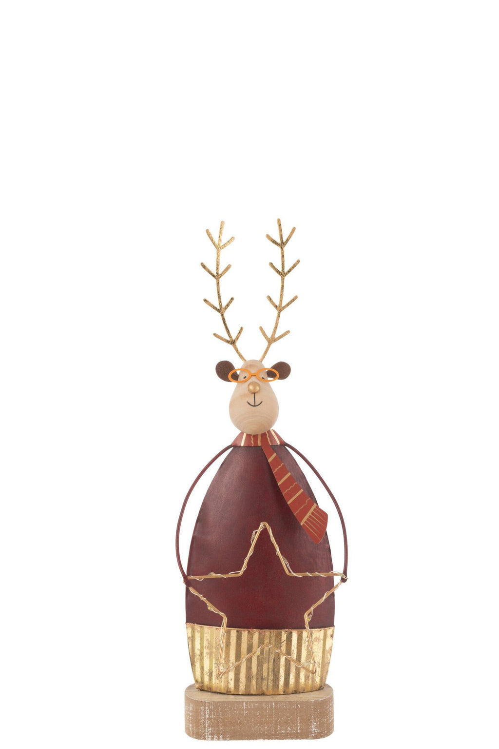 J-Line figuur Rendier + Sjaal/Bril - metaal - roest/goud - small - LED