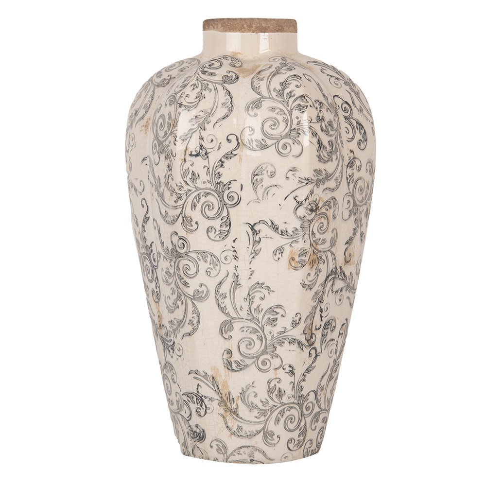 Vaas Ø 21x35 cm Beige Grijs Keramiek Bloemen