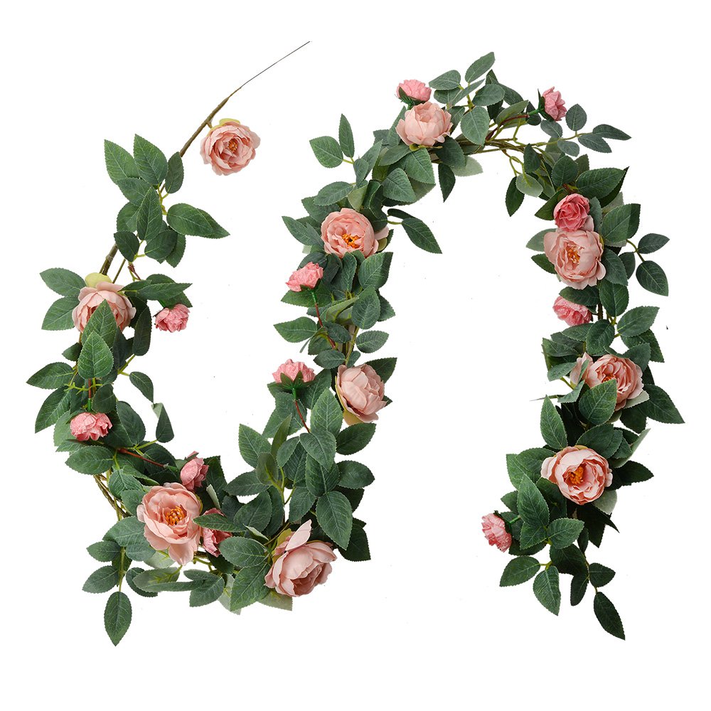 Kunstbloem Guirlande 150 cm Roze Groen Kunststof Rozen