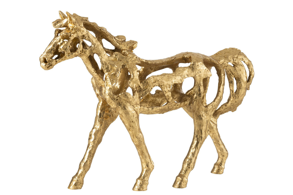 J-Line figuur Paard Rennen - polyresin - goud - L