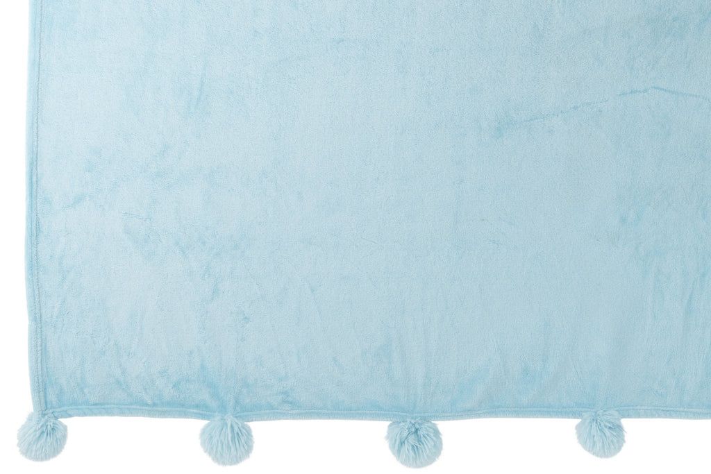 J-Line plaid Pompom - polyester - hemelsblauw - 170 x 130 cm