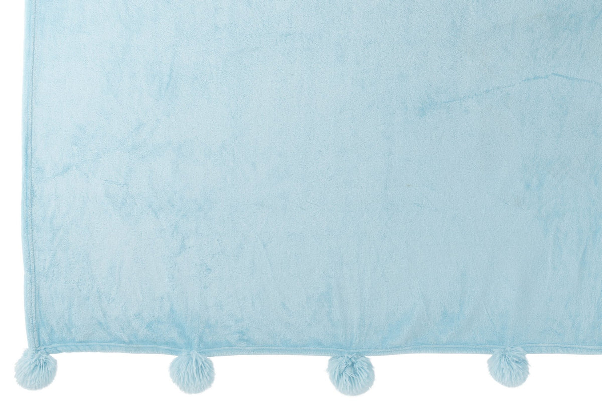 J-Line plaid Pompom - polyester - hemelsblauw - 170 x 130 cm