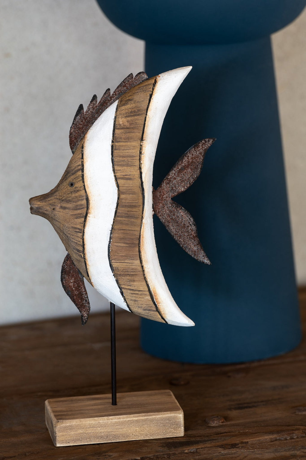 J-Line decoratie Vis Gestreept Op Voet - hout - small