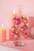 J-Line decoratie kerstboom + Ballen - glas - roze/transparant - S