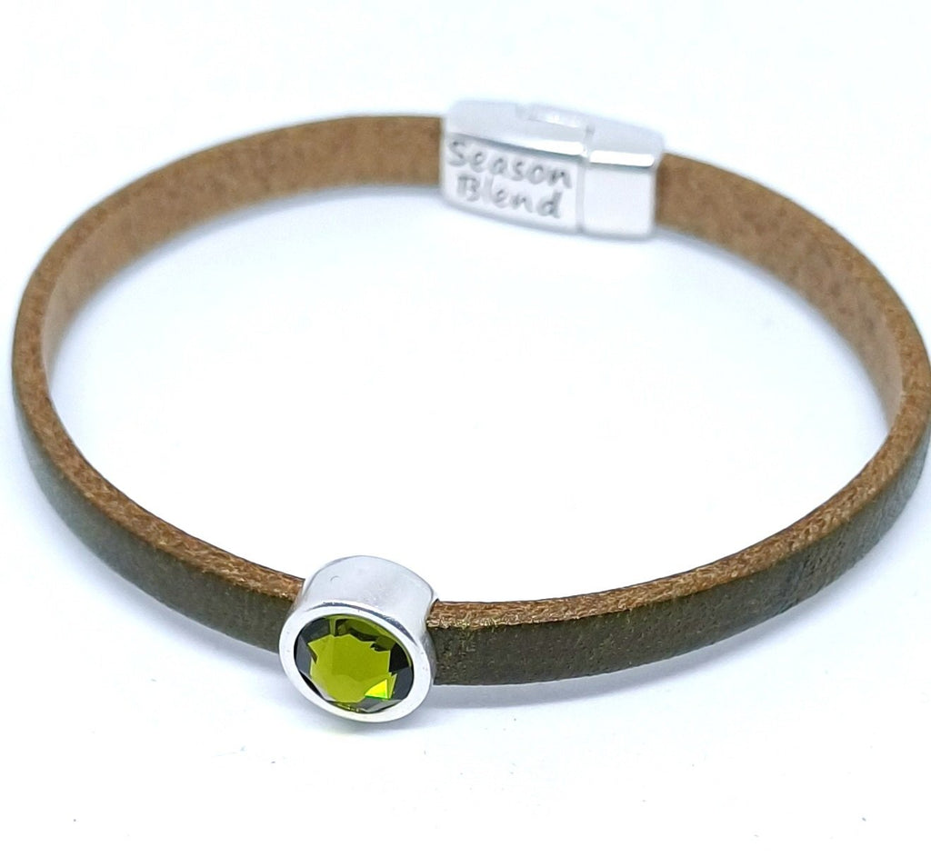 Timeless leren armband antiek verzilverd groentinten