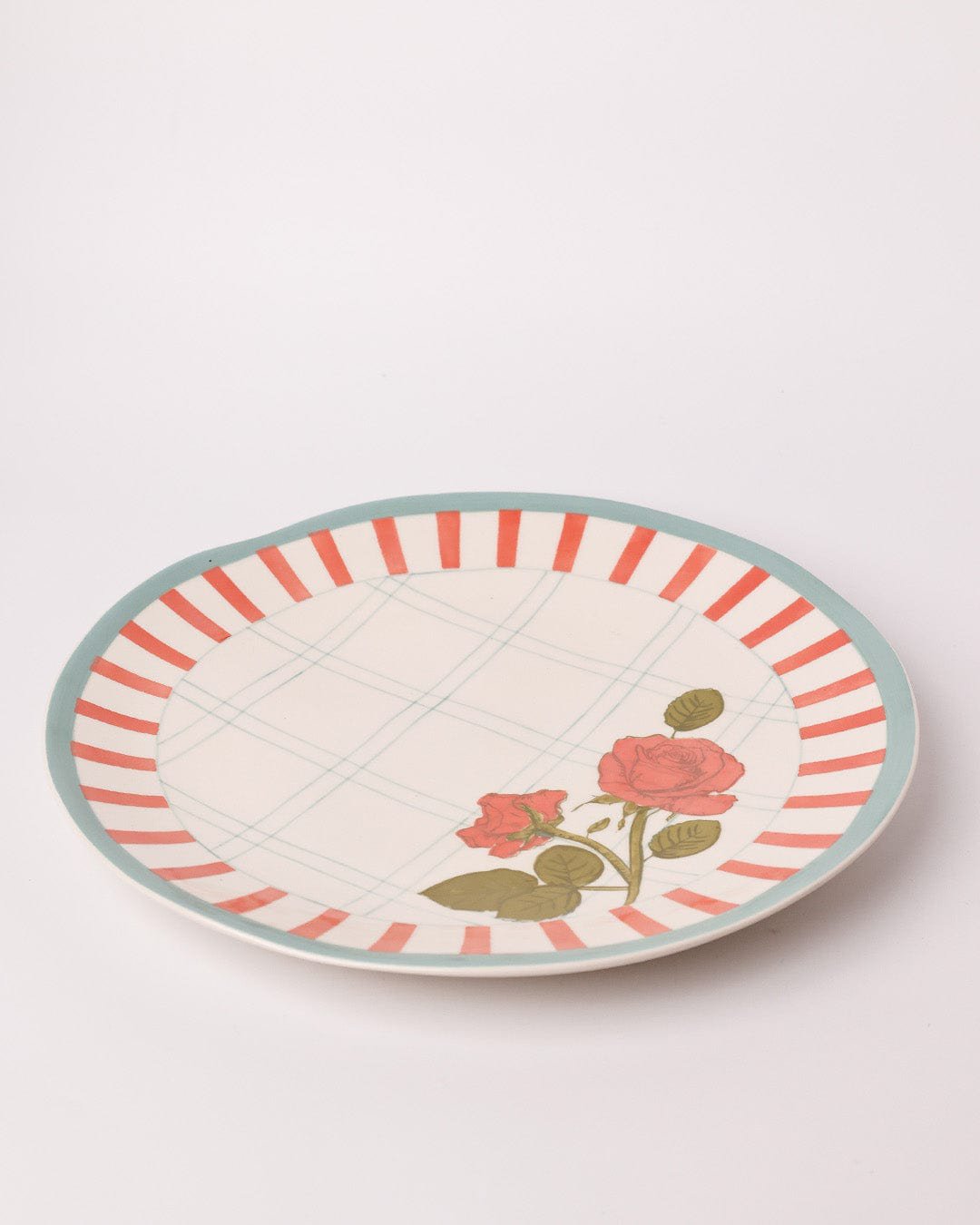 Serveerbord | Keramiek Handgeschilderde Ronde Rozen | 27 cm