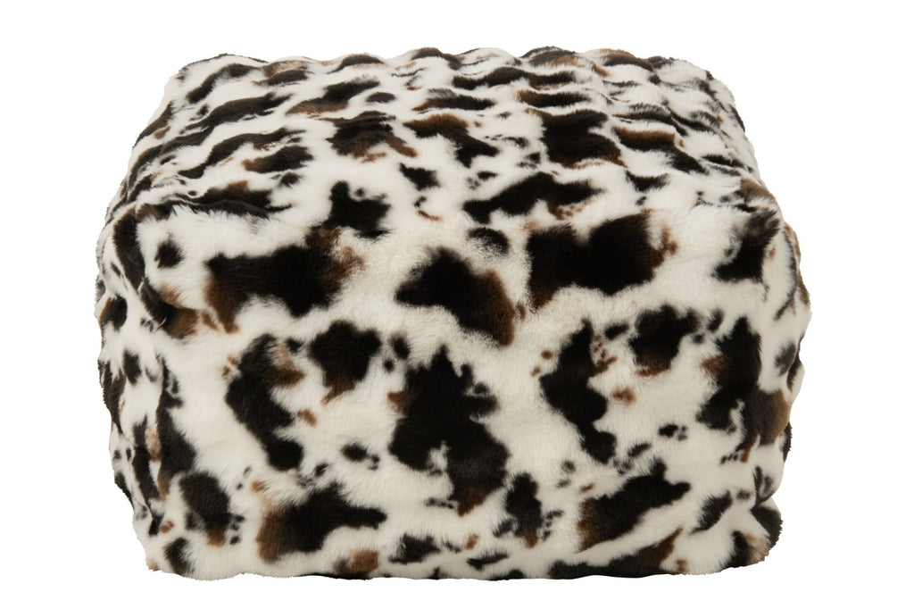 J-Line Poef met koeienmotief - polyester - wit/donkerbruin