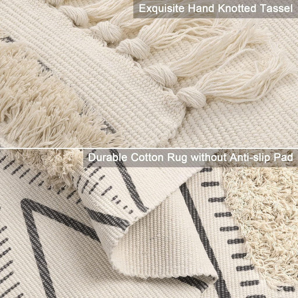 Handgeweven katoenen vloerkleed – zwart zigzagpatroon – 60x152 cm