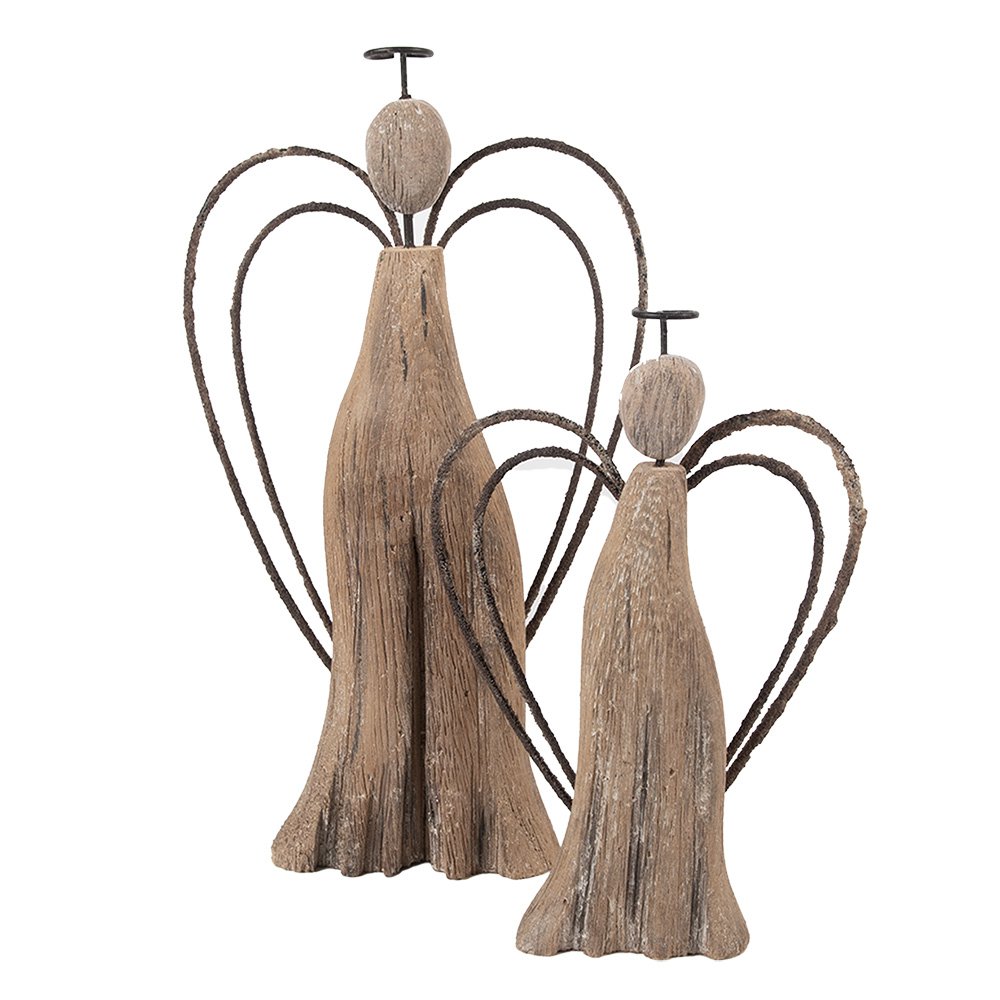 Decoratie Beeld Engel 14x4x26 cm Bruin Hout