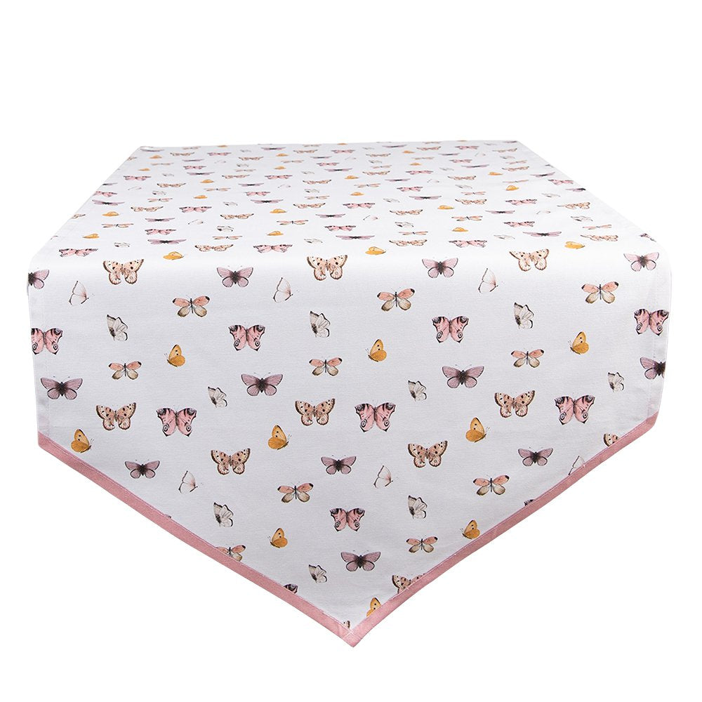 Tafelloper 50x160 cm Beige Roze Katoen Vlinders Tafelkleed