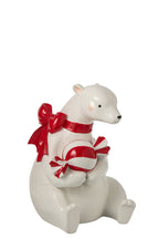 J-Line Zittende ijsbeer met snoep - hars - wit/kerstrood