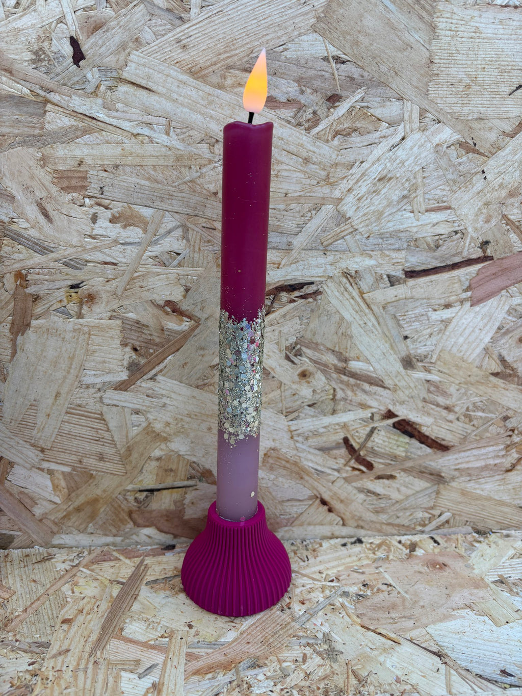 LED Dip Dye kaars Bordeaux/Chestnut, glitter zilver, nr. 107