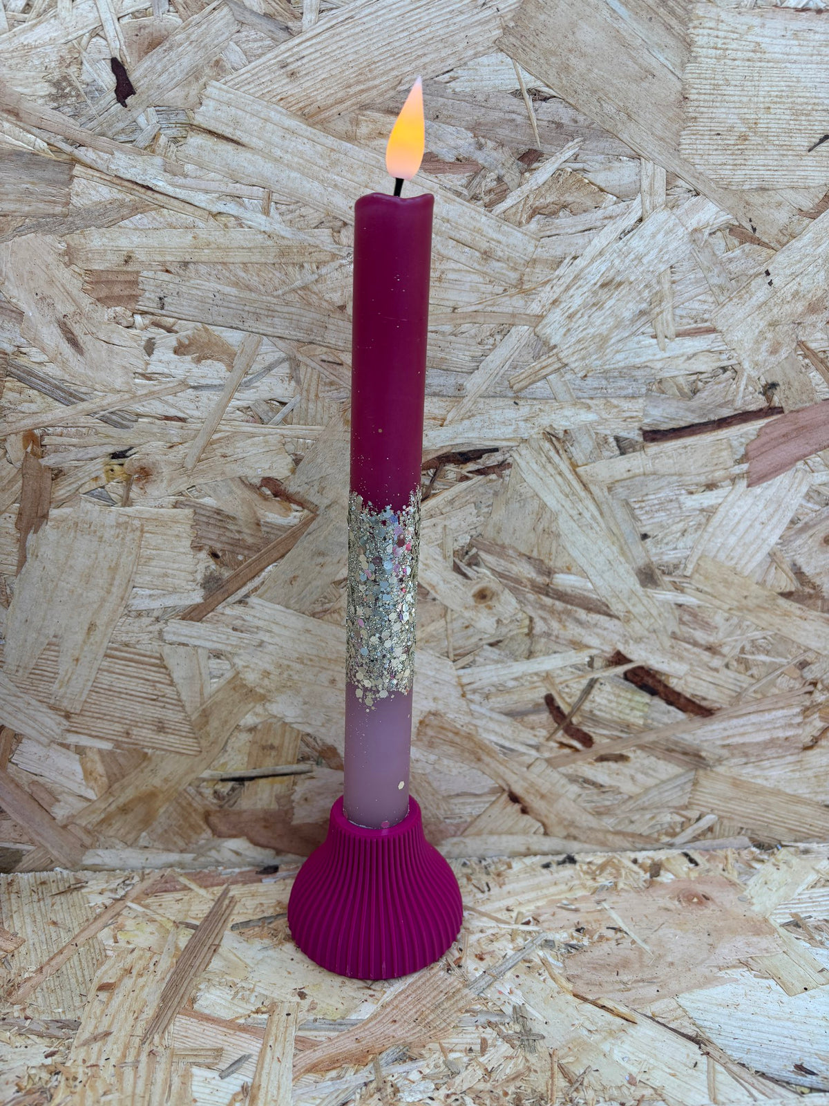 LED Dip Dye kaars Bordeaux/Chestnut, glitter zilver, nr. 107