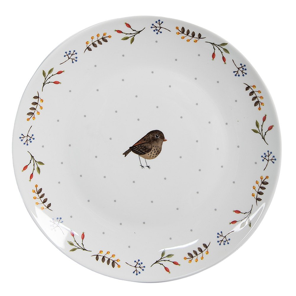 Ontbijtbord Ø 20 cm Wit Keramiek Vogel