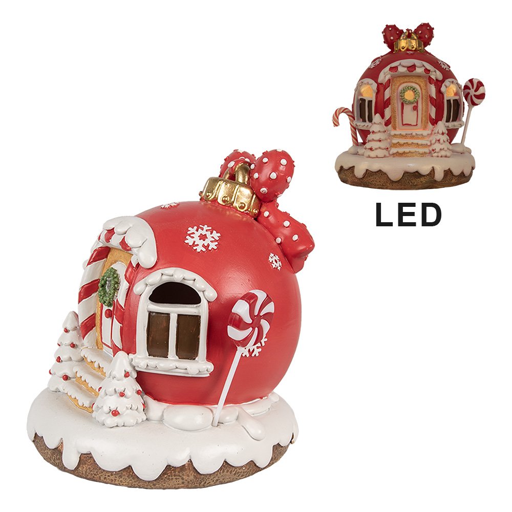 Decoratie Huis met LED Gingerbread house 14 cm Rood Kunststof Peperkoekhuisje