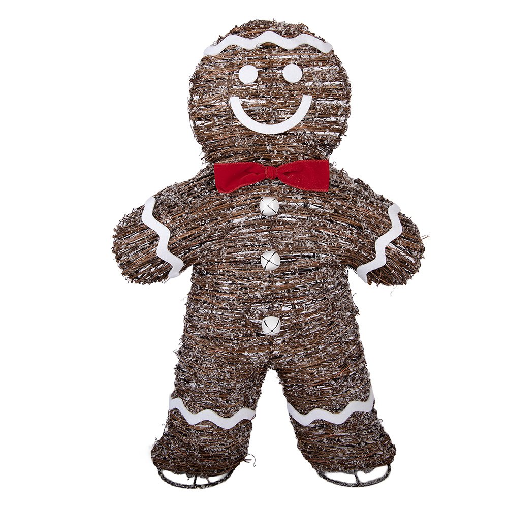 Kerstdecoratie met LED-verlichting Gingerbread man 40x61 cm Bruin Rotan