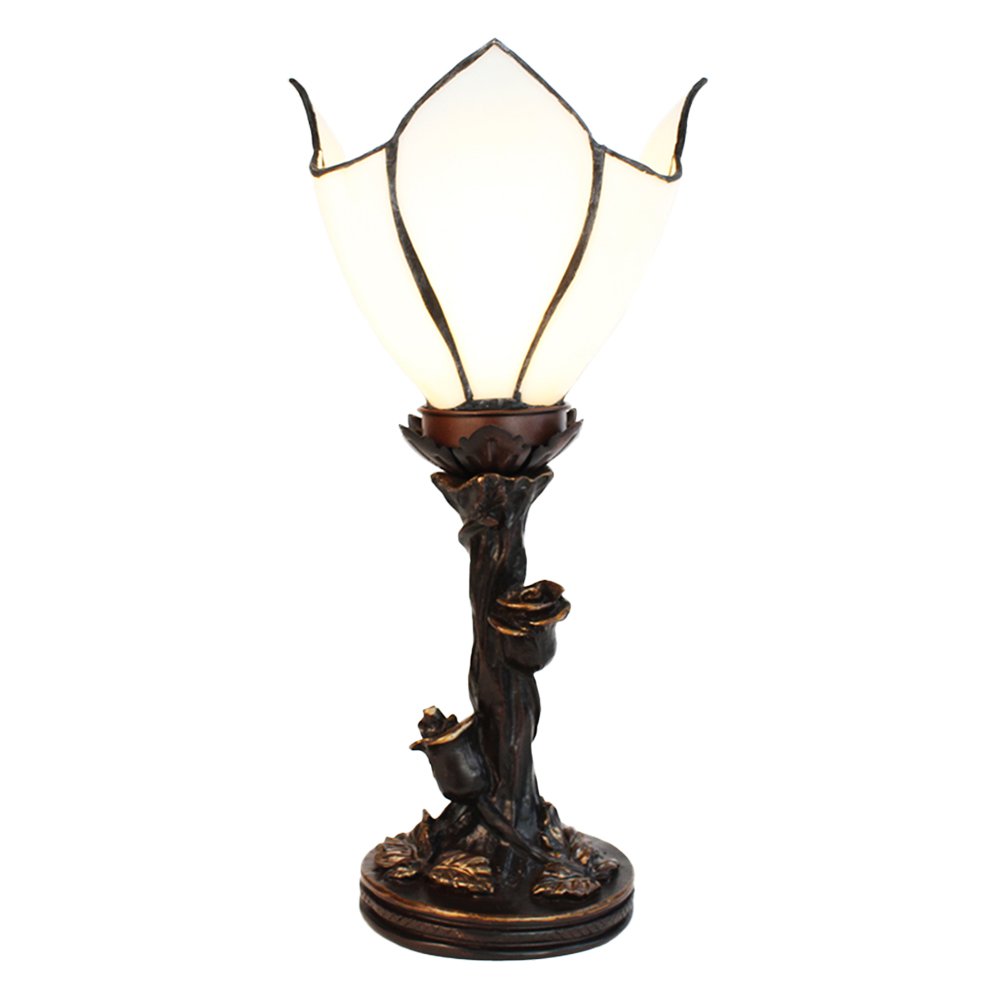 Tiffany Tafellamp 32 cm Wit Bruin Glas Tiffany Bureaulamp
