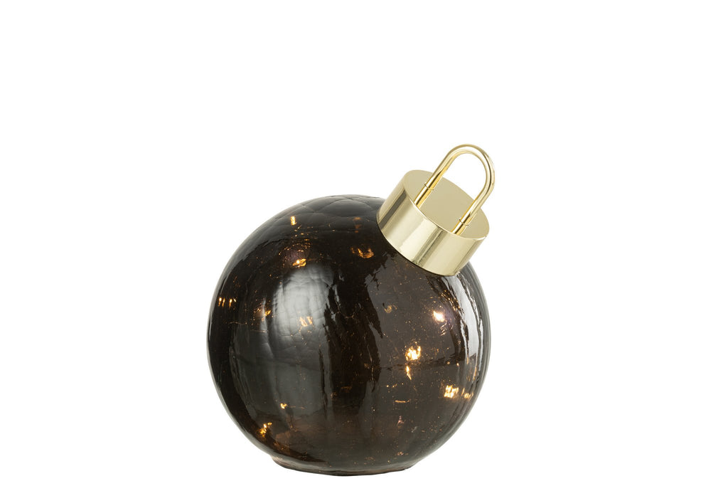 J-Line kerstbal - glas - zwart - S - LED lichtjes