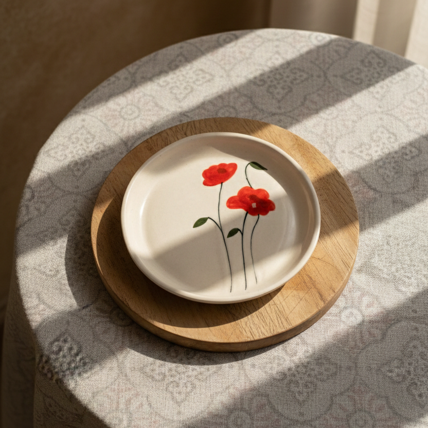 Ruby Bloom dessertbord – geglazuurd keramiek – 5 inch – magnetron- en vaatwasserbestendig