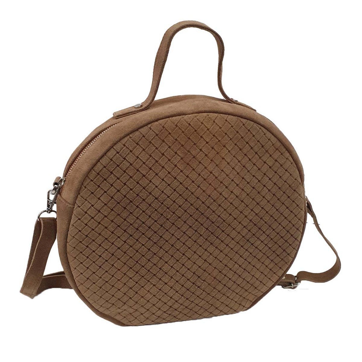 Crossbody tas suede geweven bruin 30x28x7cm (bos taurus taurus)