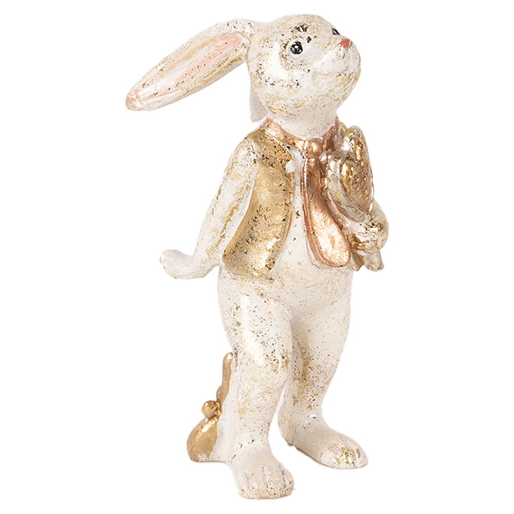 Decoratie Beeld Konijn 13 cm Beige Goudkleurig Kunststof Hart
