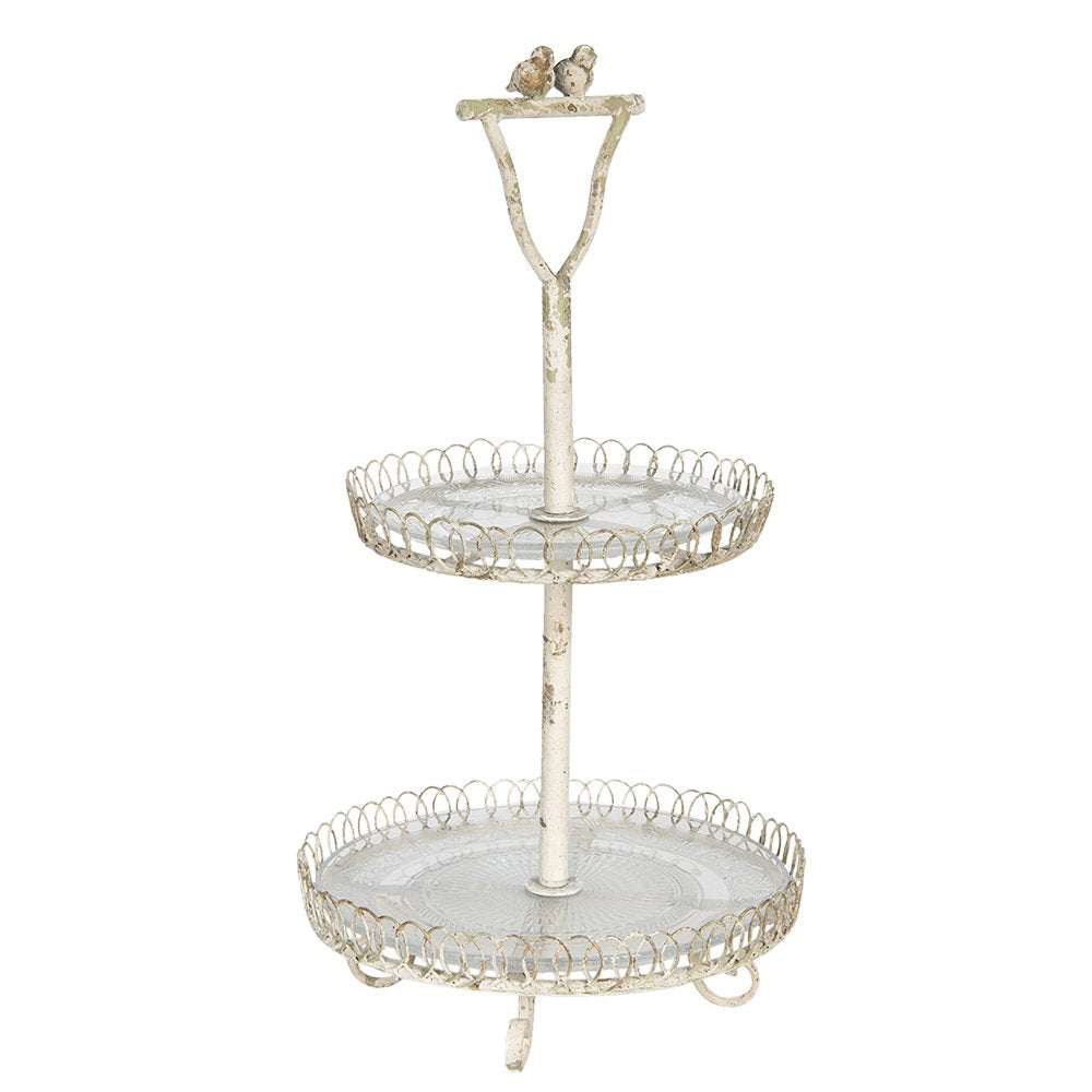 Etagère 2 laags Ø 36x65 cm Wit IJzer Serveerschaal
